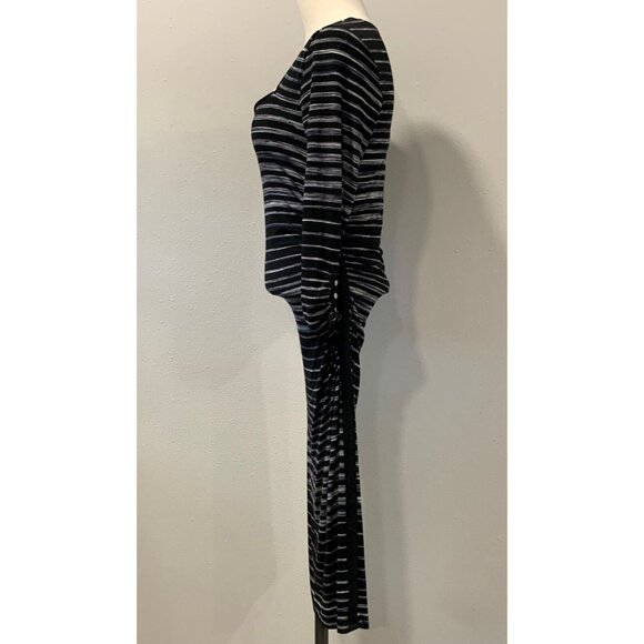 White House Black Market Striped Black Gray Ruched 3/4 Sleeve Dress Square Small - Picture 16 of 16
